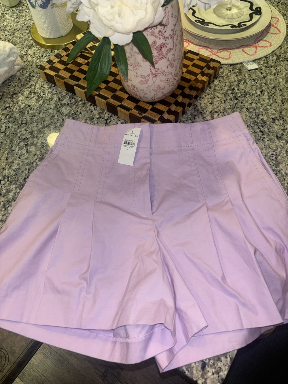 Ann Taylor Lavender High-Rise Pleated Shorts